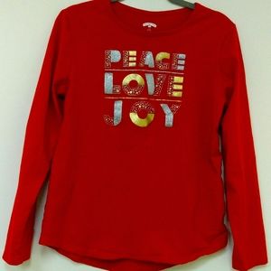 Sparkle for the holidays in a girls l/s red Holiday Time shirt size L